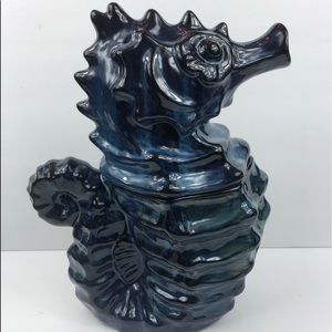 Seahorse Cookie Jar Stoneware Cracker Barrel Blue